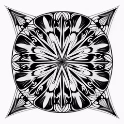 a drawing of an ornamental design that looks like a star burst,an intricate black and white abstract artwork design