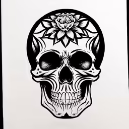 a poster with a skull and a flower