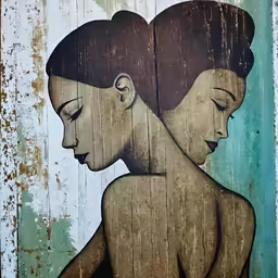 a woman painting on a wall with graffiti on it