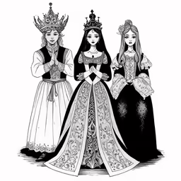 three princesses in costume standing next to each other