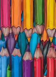 close up on colored pencils of different colors,multicolored pencils stand diagonally as if they were standing in the middle of a row