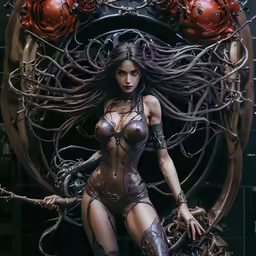 a beautiful woman posing in a bodysuit with a sci - fiorer