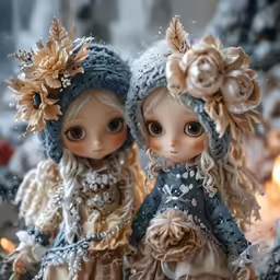 a pair of dolls sitting in a room