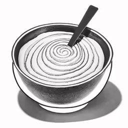 there is a bowl with a knife in it