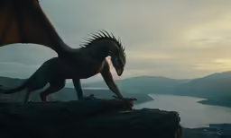 a large dragon that is standing on top of a rock