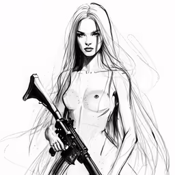 the sexy nude girl is holding a rifle