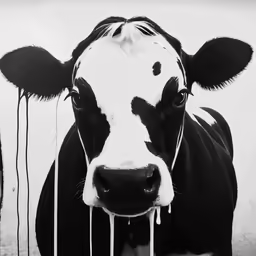 a cow that has dripping milk from it