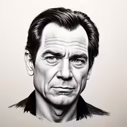a drawing of a man in a black shirt and dark shirt