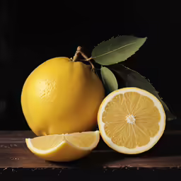 a close up of a sliced lemon and a half on a table