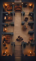 a room with a stair going up to the top level