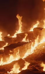 a large amount of flames burning on a mountain