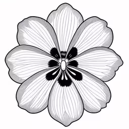 an outline drawing of a flower, in black and white,a black and white flower with stripes on it