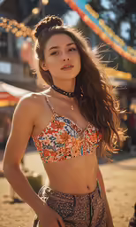 a young woman in a swimsuit is standing on the beach