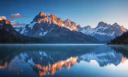 a lake with snow covered mountains in the background