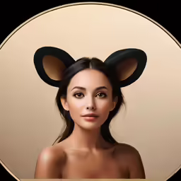 a girl with ears on her head wearing a black dress