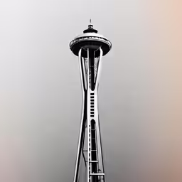 a black and white picture of the space needle