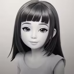 an animated girl with long black hair wearing bangs and bangs