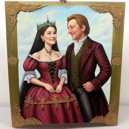 a portrait of a man and a woman in renaissance dress,a close up of a painting of a man and a woman