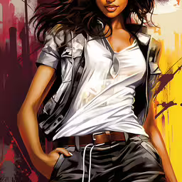 a female character with a hat and sunglasses,the cover to the game girl on a yellow background