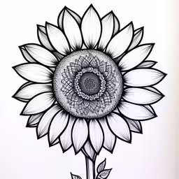 a drawing of a large flower with leaves surrounding it