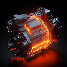 a car engine is glowing orange in the dark