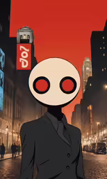 an illustrated image with two face like a robot in the city