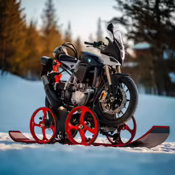 a motorcycle on two wheels in the snow