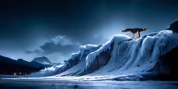 a wolf is standing on top of a snowy mountain