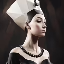 an image of a woman with the head and neck part of an unusual costume on