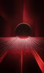the large circular light is glowing brightly red