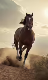 a horse that is running in the sand