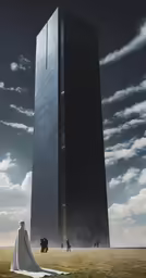 an artistic photo of two people near a building