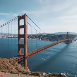 a large bridge crosses a body of water
