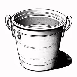 black and white illustration of a bucket on a white background