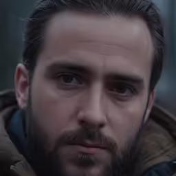 a man with black eyes, long beard and a thick hair