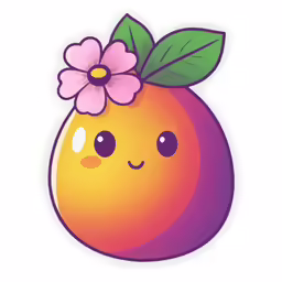 an illustration of a peach with pink flowers in its shell