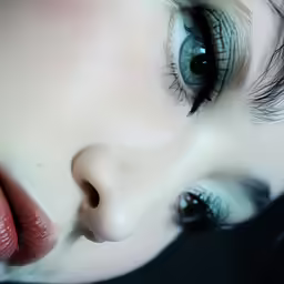 the girl has very bright blue eyes with long lashes