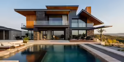 the patio is next to a swimming pool
