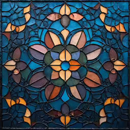 an artistic stained glass panel with flower motif