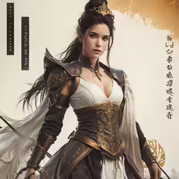 a woman in armor poses for a picture