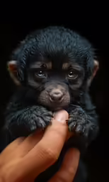 the little dog is being fed with the finger