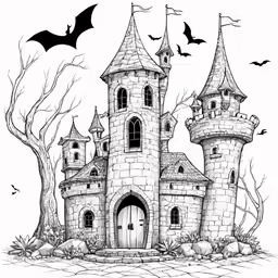 the castle in a halloween scene is outlined
