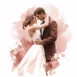 a bride and groom in watercolor painting