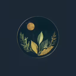 a plate that has leaves and oranges on it