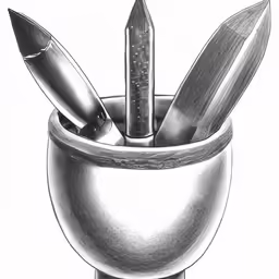 pencil drawing of a cup with knives inside