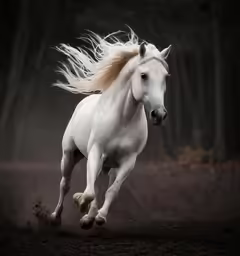 a horse runs in the woods through its own path