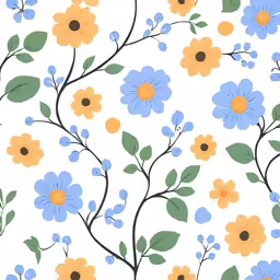 flowered background in shades of blue, orange and yellow