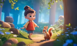 a young girl walks next to an animal