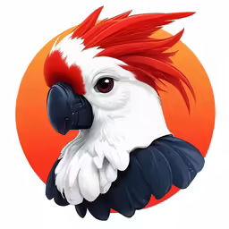 a bird with red hair sitting on top of it