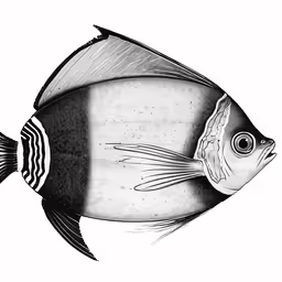 black and white pencil drawing of a fish